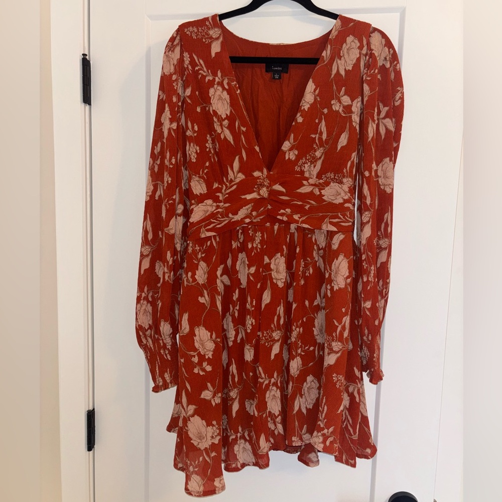 Lumiere Floral Long Sleeve Dress in Rust Red
